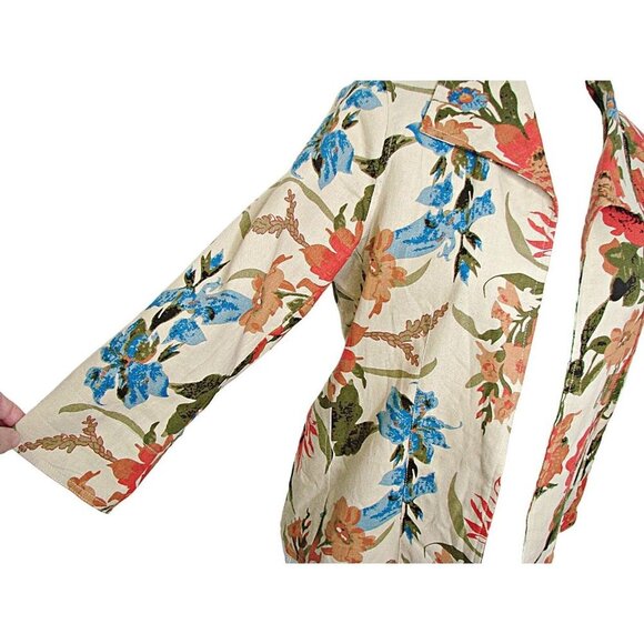 For Cynthia Jacket Blazer Womens Multicolor Floral Linen Open Front Size PM - Picture 3 of 12